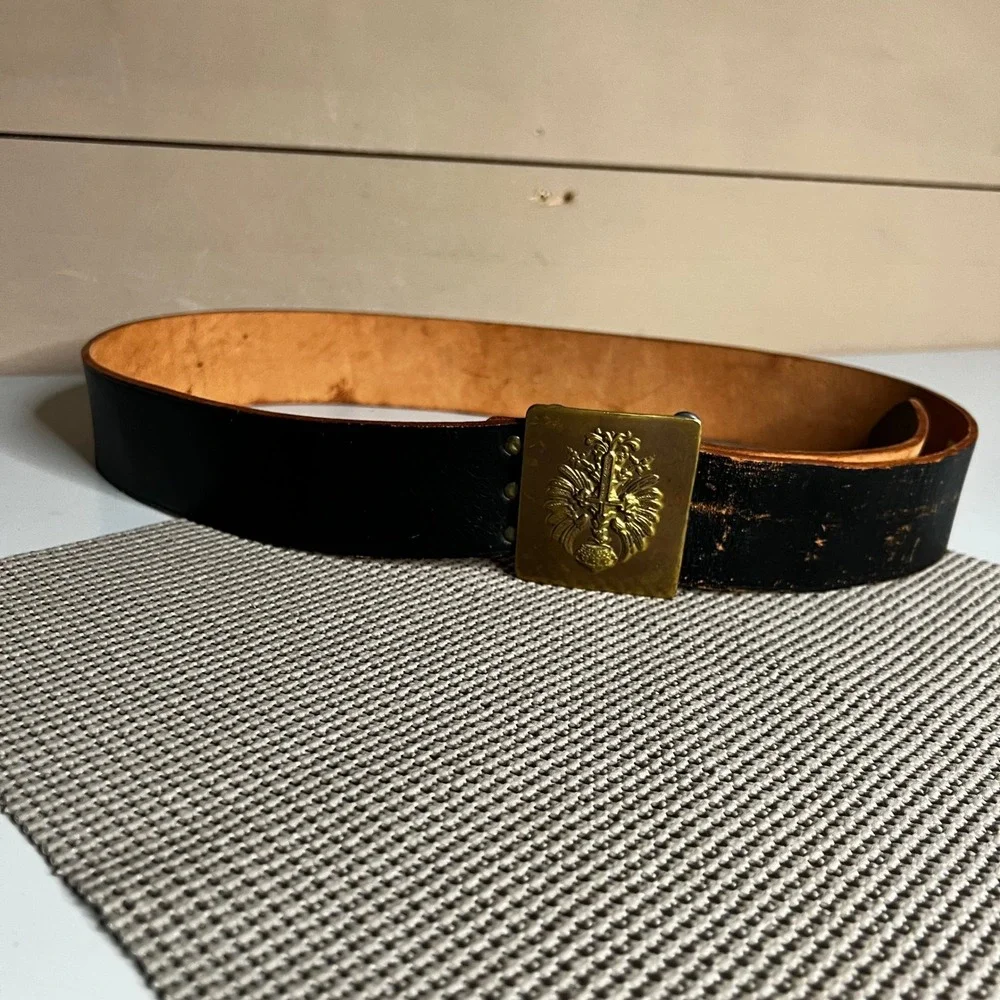 Vintage‎ Spanish Military Leather Belt Brass Guardia Civil Buckle Cereceda 35in